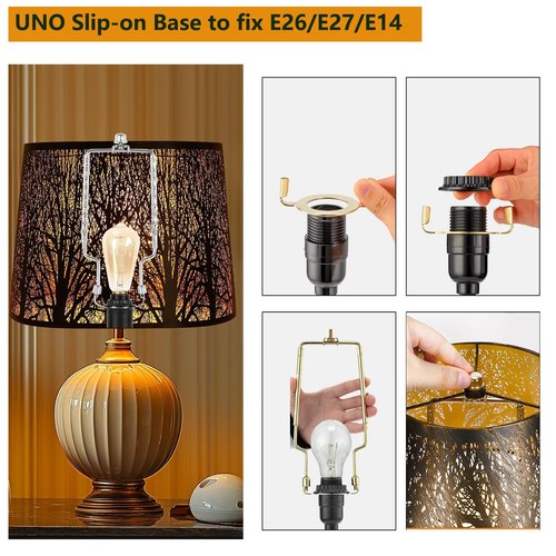 8 9 10 11 12 inch Lamp Shade Harp Holder, ALUCSET Adjustable Lamp Harp Kit, Fit Both Standard Lamp Rod and E14 E26 E27 Light Base UNO Fitter Adapter Converter Finial Set, Lampshade Bracket