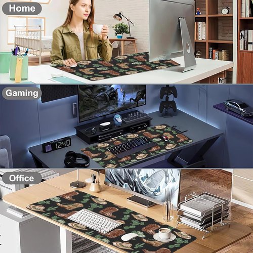 Cozynestcy Retro Western Cowboy Large Mousepad 31.5''X15.7''Cute Kawaii Plant Desktop Mat Pu Leather Desk Mat Trendy Mouse Pad Non-Slip Table Mat for Girls Women Office Home Work Computer Game