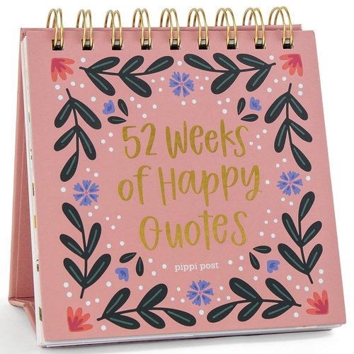 52 Weeks of Happy Quotes Desk Flip Calendar by Pippi Post, Office Desk Decor for Women, Aesthetic Cute Accessories, Positive Affirmations Decorations, Motivational and Inspirational Gifts for Women