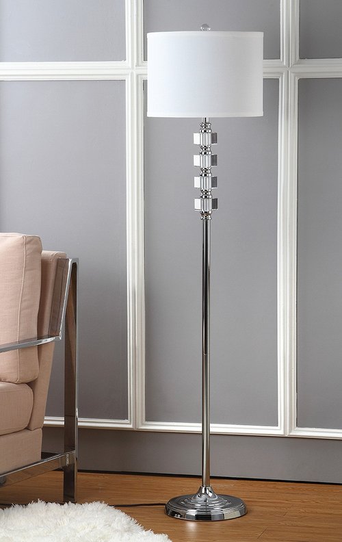 SAFAVIEH Lighting Collection Lombard Street Clear Crystal/ Chrome 60-inch Living Room Bedroom Home Office Standing Floor Lamp (LED Bulb Included)