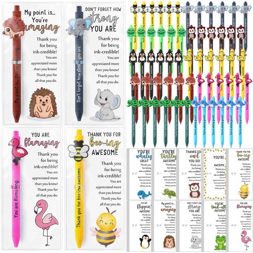 Sayglossy 60 Sets Inspirational Ballpoint Pens Gifts Bulk Funny Animal Customer Service Pens with Positive Bookmarks Employee Appreciation Gifts for Staff Coworkers Team Office Supplies (10 Animals)