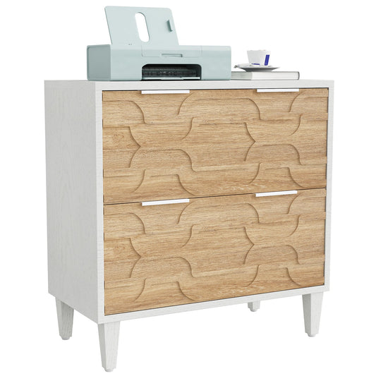 LITTLE TREE 2-Drawer File Cabinet, Lateral Filing Cabinet for A4/Letter/Legal Size, Office Storage Cabinet, Printer Stand with Storage Drawer for Home Office, Wood & White