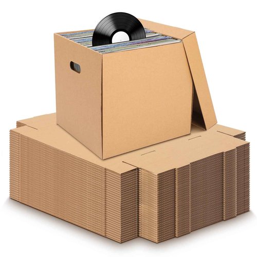 Marspark 10 Set 12" Vinyl Record Storage Box Corrugated Paper Lp with Removable Lid and Handle for Organize Vinyl Album, Each Holds up to 60 Records or Lps 15-3/8 x 13-15/16 x 13-15/16 Inch