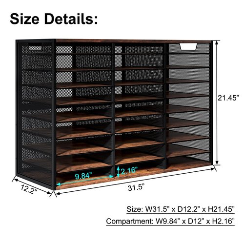 PAG Mass Mail Sorter - Adjustable Mail Holder, Countertop Literature Organizer, Student Mailbox for Classroom, Desktop Bill Paper Organizer for Office & Home, 27 Compartments, Brown