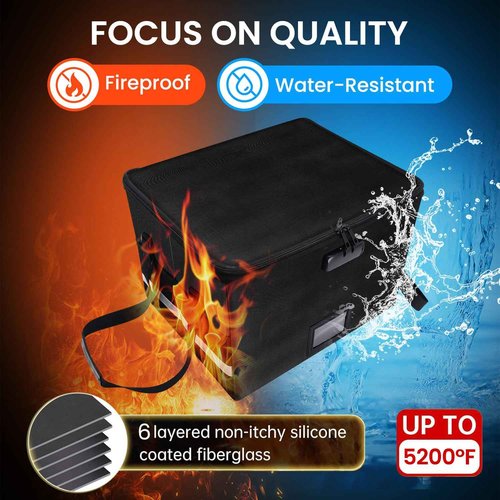 Upgraded 5200°F File Box with Lock, 6 Layers of Functional Materials of Fireproof Document File Organizer Box with Water-Resistant Zipper & Adjustable Handle