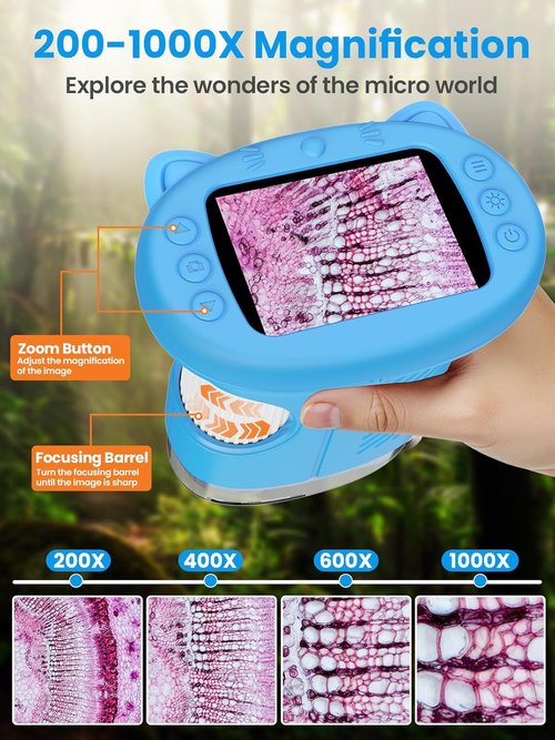 Kids Microscope by [Brand Name] - 2.4 Inch Digital Magnifier with 1000X Magnification | Educational Gift for Ages 3+, Blue
