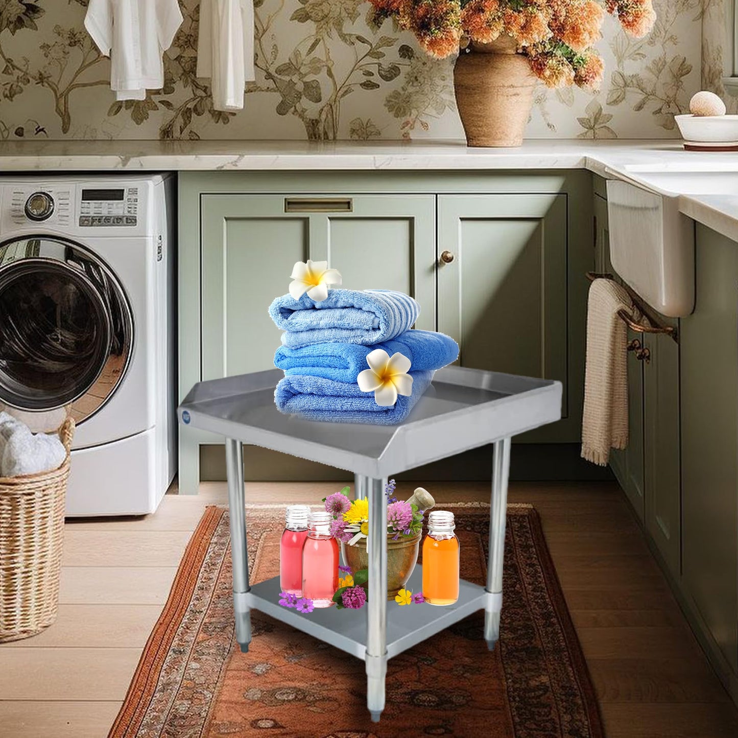Express KitchQuip NSF Certified 18 Gauge Heavy Duty Stainless Steel Equipment Grill Stand with Undershelf for Kitchens, Utility Rooms, Caterers & Auto