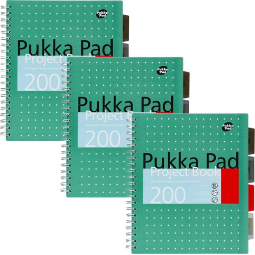 Pukka Pad 5 Subject Spiral Notebook 3-Pack - 200 Pages, 100 Sheets of 80GSM Paper with Repositionable Dividers & Perforated Edges, Office Planning & Organization - US Letter 8.5 X 11, Green Metallic
