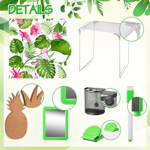Tinideya 23 Pcs Locker Accessories Kit Decoration and Organizer Kit Magnetic Wallpaper Mirror Shelf Pen Holder Locker Cork Board Pen Tropical 3 Push Pins 3 Magnetic Clip and Magnets