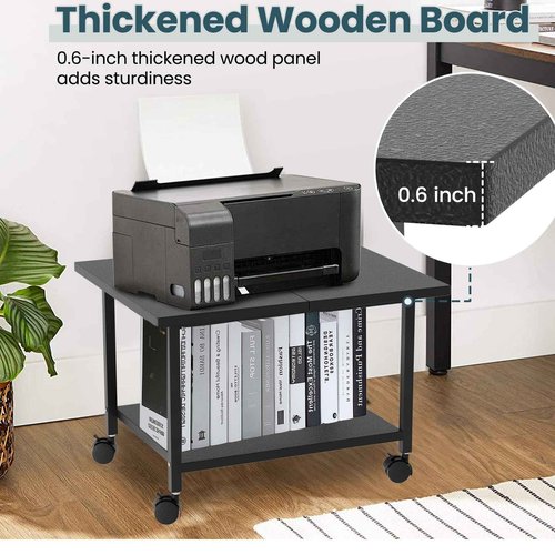 SwaaVee Printer Stand with Storage Under Desk Shelf, Desktop Printer Stand Organizer, Rolling Printer Cart Storage Paper Files Holder for Desk, Office, Home, (Black)