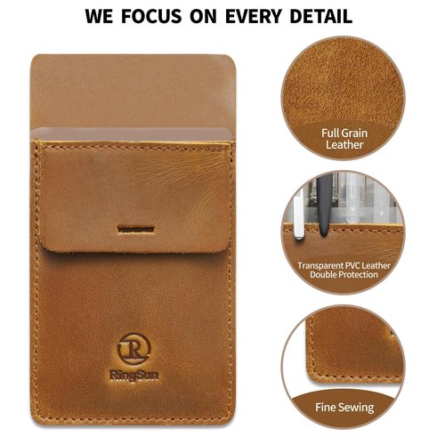 Ringsun Pocket Protector for Men, Full Grain Leather Pen Protect Holder for Heavy Duty Shirts, Lab Coats, Holds Pens, Pointers, Cards, Pocket Protectors for Pencils