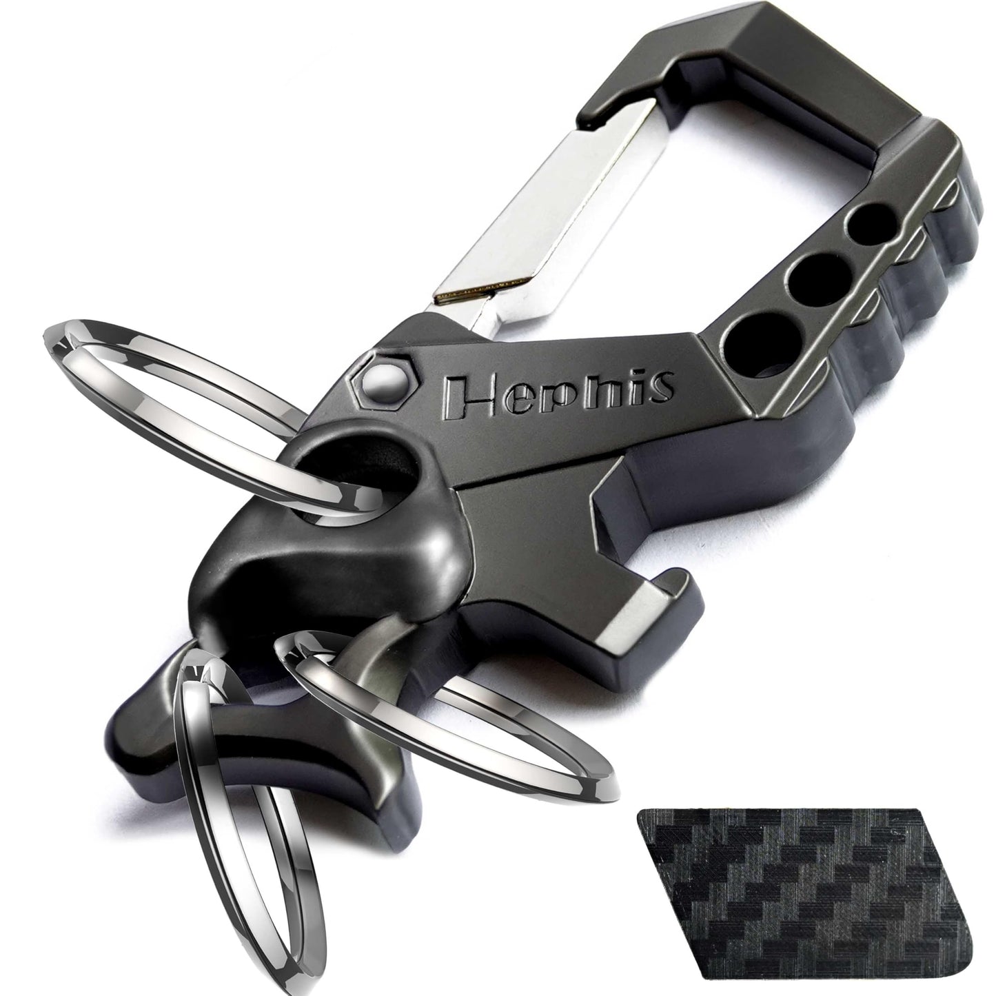 Hephis Skull Heavy Duty Key Chain Metal All - in - One Keychain with Key Organizer, Bottle Opener, Flat - Head Screwdriver & Can Opener,Carabiner Car Key Chains for Men and Women(Black