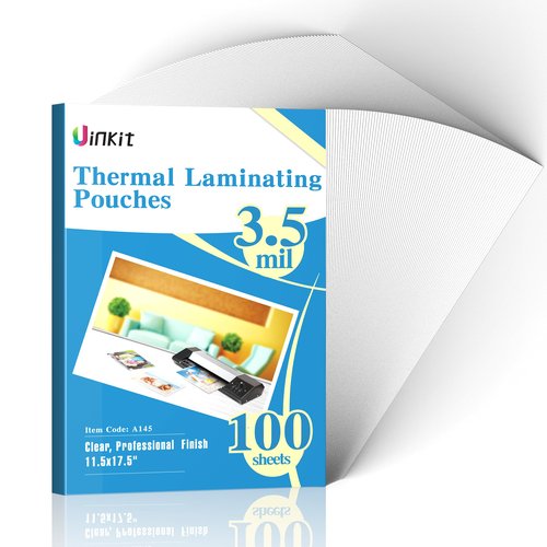 Uinkit 3.5 Mil 100 Pack Clear Thermal Laminating Pouches, 11.5 x 17.5-Inch Lamination Pouches Paper, Fits 11 x 17 Inch Laminator Sheet, Rounded Corner