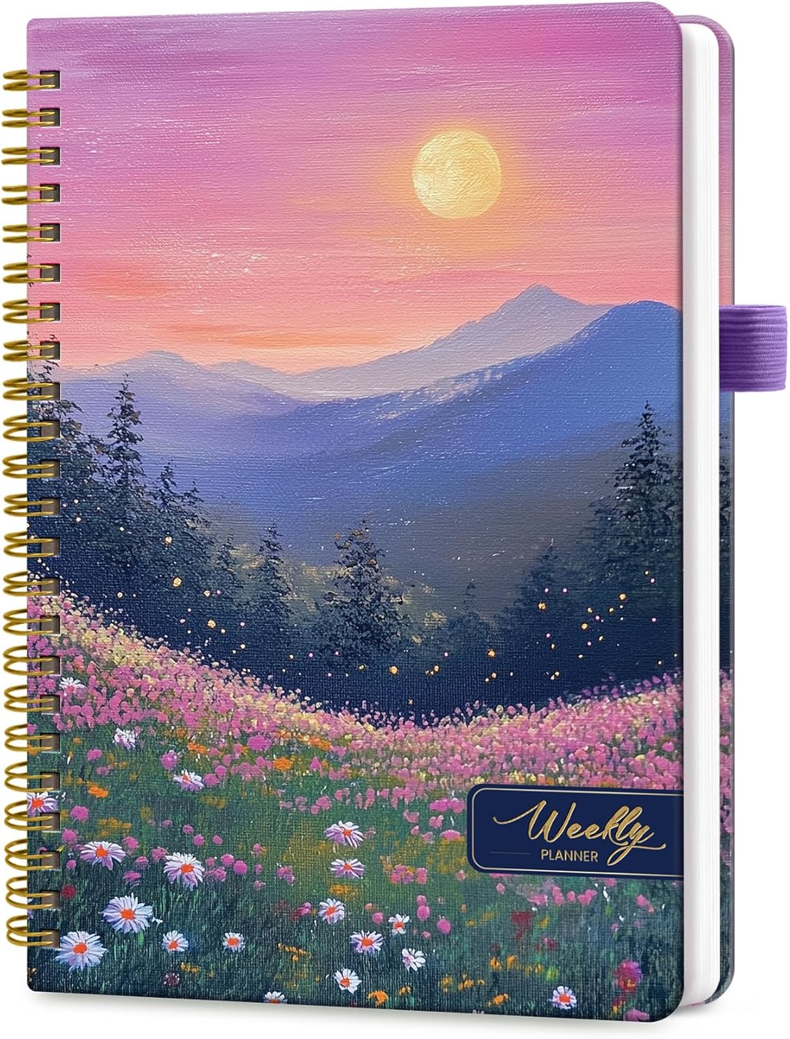 Twilight Bloom Undated Weekly Planner - Goal & Habit Tracker Organizer, A5 Size, Spiral Binding