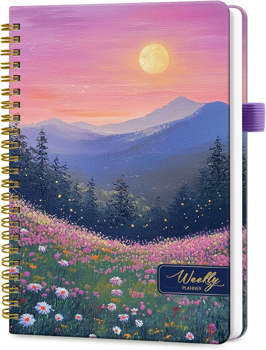 Twilight Bloom Undated Weekly Planner - Goal & Habit Tracker Organizer, A5 Size, Spiral Binding