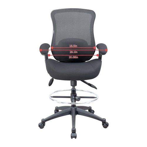 LONGBOSS Drafting Chair Mesh Computer Tall Office Chair, Standing Desk Stool with Lumbar Support Pillow, Height Adjustable Armrest and Adjustable Foot Ring (LBS-2810D, Black)