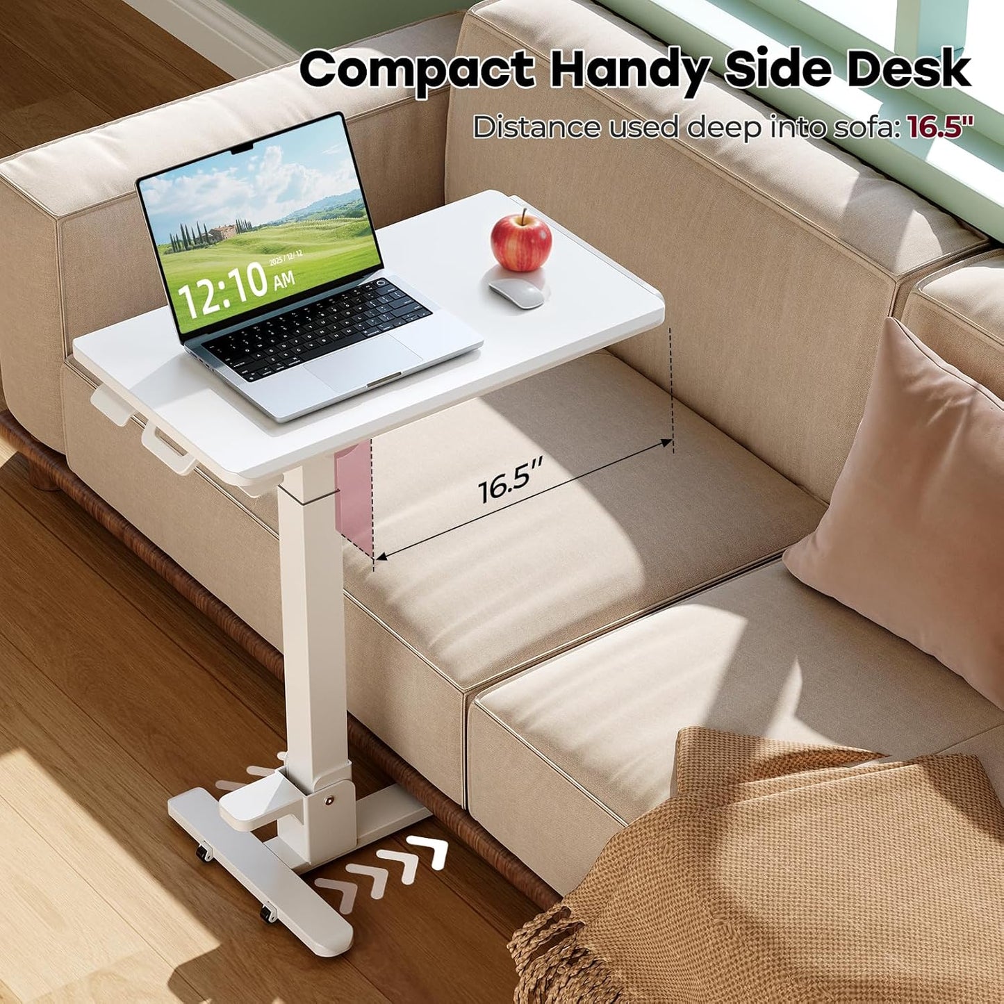 Skiennix Foldable Mobile Standing Desk - 27 Inch Adjustable Rolling Laptop Cart | Portable White Workstation