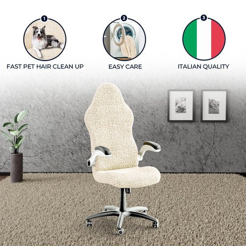 PAULATO BY GA.I.CO. Office & Gaming Chair Cover - Stretch Computer Desk Chair Cover with Zipper - Soft Fabric Slipcovers - Durable Chair Slip Cover - Microfibra Collection - Cream (Office Chairs)
