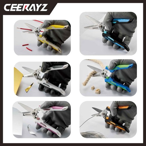 CEERAYZ 8" Scissors All Purpose, Heavy Duty Scissors Industrial, Multipurpose for DIY Projects, Office, Production Lines, Pruning, with Protective Sheath and Magnetic Holder (White/Gray)
