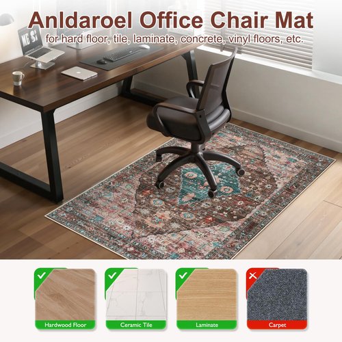 Anidaroel Chair Mat for Hardwood Floor, 36"x48" Desk Chair Mats for Hard Floors, Under Desk Rug for Rolling Chair, Computer Gaming Chair Mat, Low Pile Carpet Protector Carpet, Brown