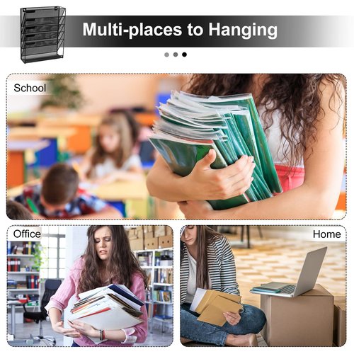 EasyPAG Wall File Holder 5 Tier Vertical Hanging File Organizer Wall Mount Paper Folder Rack with Bottom Flat Tray for Office and Home,Black