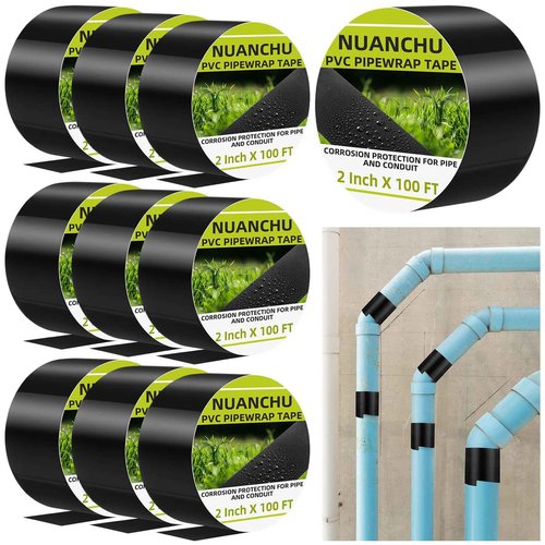 Nuanchu 10pcs 2 Inch x 100ft Corrosion Protection Pipe Tape 8.0mil Weatherproof PVC Pipe Wrap Tape Water Pipes, for Outdoor and Underground Use Leak-Proof Seal