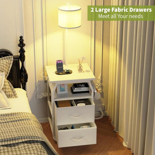 Runjuly Floor Lamp with Table - 3-Color Temperature Bulb & 2 Drawers | Stylish Side Table for Bedroom & Dorm - White