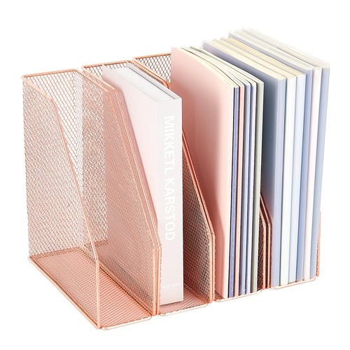 AUPSEN File Organizer for Desk, 4-Pack Desk Accessories & Workspace Organizers, Magazine File Holder, Mesh Desktop Organizer for Home Office (Rose Gold)