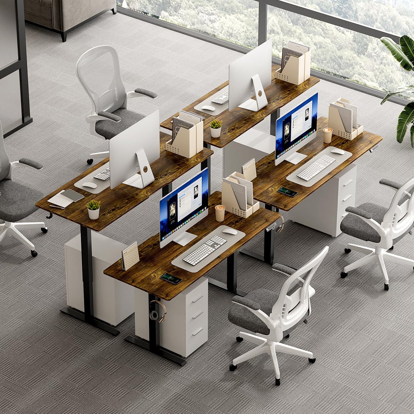 VVENACE 55x24 in Electric Standing Desk,Adjustable Height with Wheels,Brown