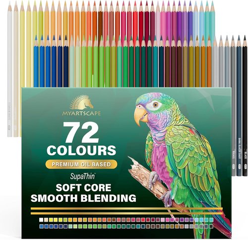 MyArtscape Colored Pencils Set of 72 - Professional Oil-Based Soft Core Pencils for Drawing & Sketching | Break Resistant Core, Roll-Up Case