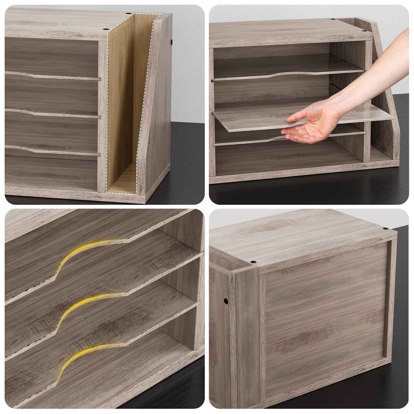 Creso hom Mail Sorter, File Organizer Desktop, Wood Desk Organizer with 3 Adjustable Shelves, Mail Holder for Office, Home, Letter Sorter File Holders for Envelopes, Mail Supplies Magazines, Greige