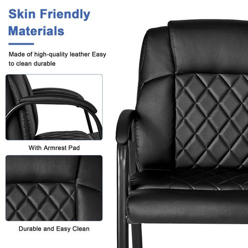 VECELO PU Waiting Room Chairs Set of 2 Stationary Side, Padded Arms, Comfortable Seat, Sturdy Frame for Office Guest, Conference, Reception, Lobby Area, Meeting, Breakroom, Black