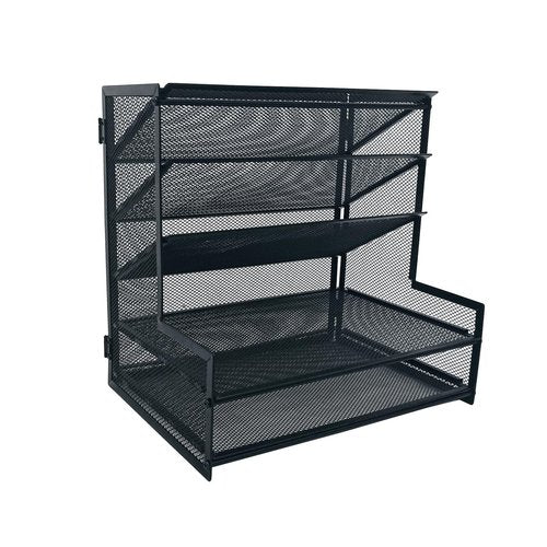 SETTFRFE Office Supplies Desk Organizer,Metal Desktop File Holder Organizer with 5 Tier Paper Tray,Black