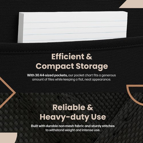 Hippo Creation Heavy Duty Storage Pocket Chart for Classroom, 30 Pocket Storage Organizer with 5 Over-Door Hangers, Hanging Wall Organizer for File Folders, School Mailbox, Home Office Papers - Black