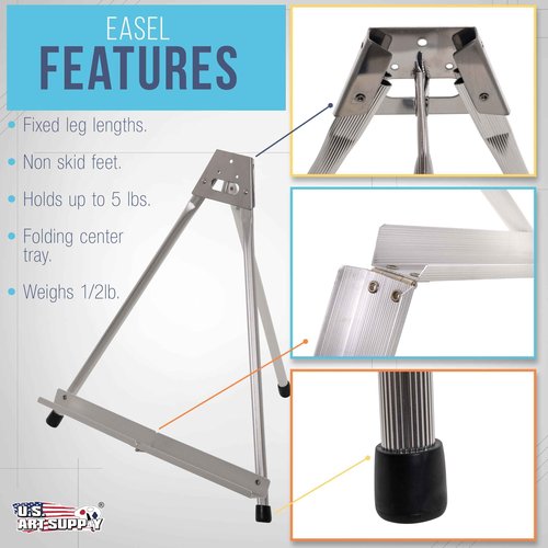 U.S. Art Supply 15" High Aluminum Tabletop Display Easel for Painting (10 Pack), Adjustable Folding Stand - Portable Art Easel for Displaying Canvas, Whiteboards, Posters, Signs, Pictures, Paintings