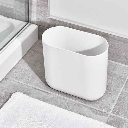 iDesign Small Oval Plastic Bathroom Trash Cans - Ideal for Bathroom, Bedroom, or Office - Set of 2 - White