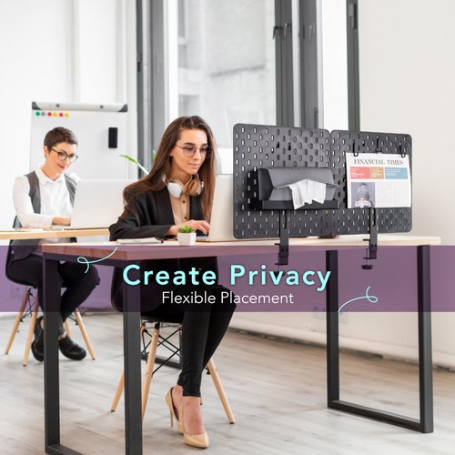 EHO Clamp-On Desk Pegboard, 2Pack (Combined Size 27 x 14 inch) Privacy Divider, Desk Partition Panel, No-Drill Desk Mounted Peg Board Organizer for Office, Gaming, Home, Black