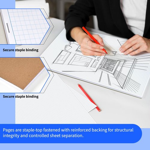 Large Graph Paper Pad, 100 GSM, 11 x 17 inches, 0.25" 4x4 Square Grid, Blueprint, High Brightness, 100 Sheets/200 Pages, 2 Pack Engineering Graph Paper Pads (4 Squares Per Inch, 50 Sheets Each Pad.)