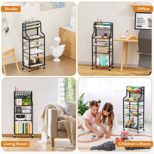 PAPAGIFTREE 4 Tier Rolling Utility Cart with 360° Lockable Wheels, Art Cart for Art Organizer and Storage, for Supply Studio, Rolling File Cart for Paper Organizer and Office Organization, Home