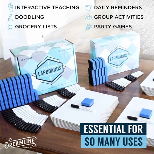 Dry Erase Lapboards Student Pack of 30 | 9 x 12 inch Double Sided White Boards (Plus Accessories) | Small Mini White Dry Erase Boards for Students Whiteboards, Teacher Supplies, Classroom