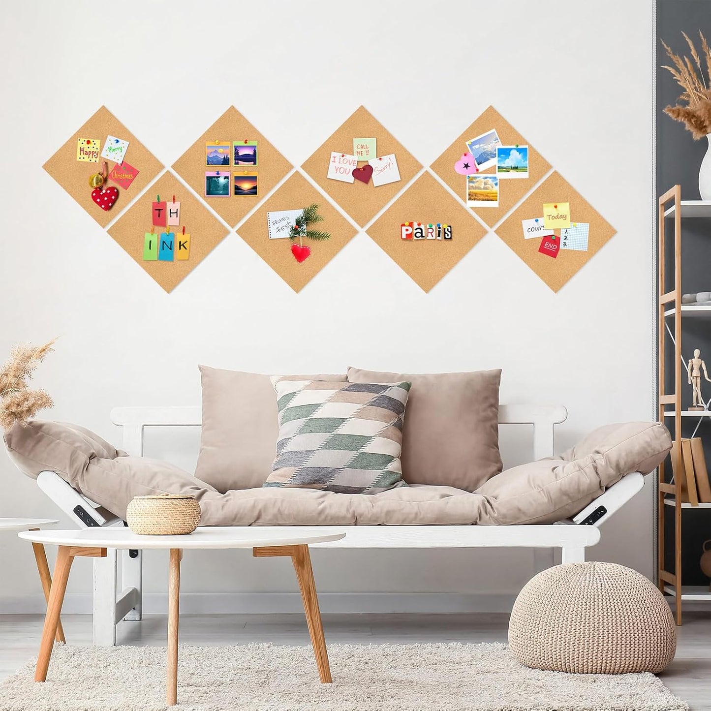 Skiennix Cork Board Tiles - 4 Pack Adhesive Corkboards for Office, School & Home Decor