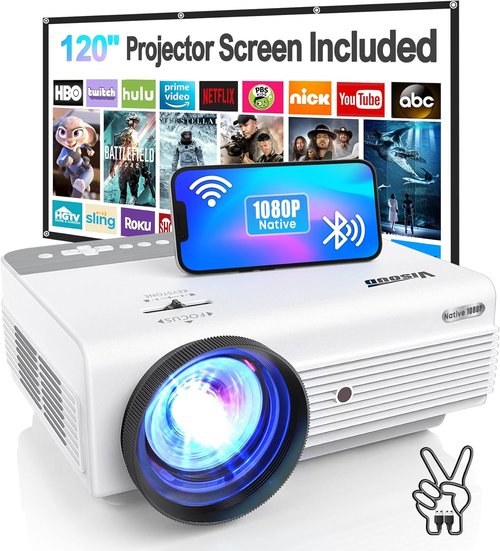 4K Projector by [Brand Name] - Native 1080P, 12000 Lumen Outdoor Movie Projector with 120'' Screen | WiFi & Bluetooth Compatible