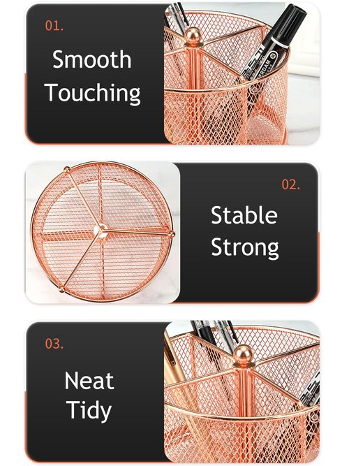 Fine tools Metal Pen Holder Makeup Brush Holder Rotating Desk Organizer for Office Supplies - Convenient and Durable Storage for Pens, Pencils, Makeup, Remote Controls, Glasses