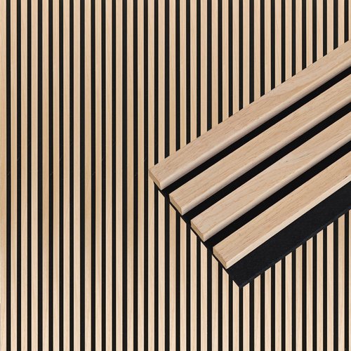 NeatiEase Wood Wall Panels, 9 Feet Acoustic Slat Wall Panels for Interior Wall Decor and Noise Reduction, Decorative Slat Wall Paneling, Natural Oak, 6-Piece
