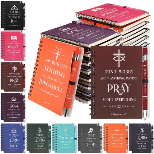 Gueevin Christian Notebook and Pen Set Includes Bible Verse Notepads Metal Pens Black Ink, Christian Quotes Notebook and Ballpoint Pen Bulk Christmas Religious Gift for Women Men (100)