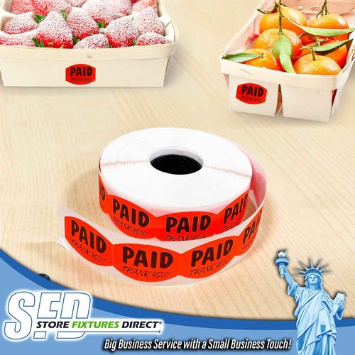 Paid Thank You Fluorescent Orange Self Adhesive Label, Sold Retail Stickers, .85" H x 1.2" W, 10 Rolls, 10,000 Pack