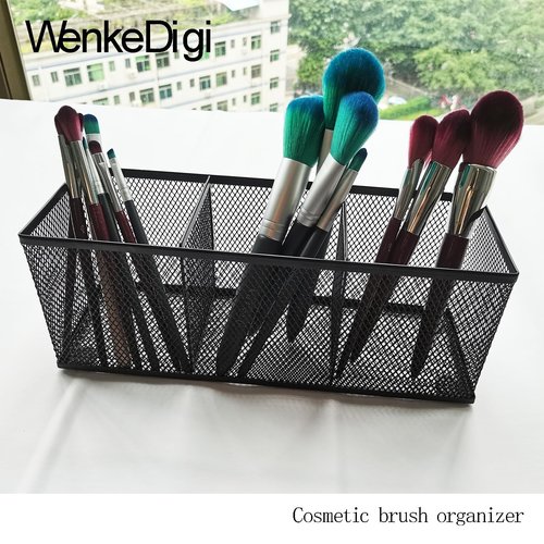 WenkeDigi New Pen Pencil Holder Metal Mesh Desk Organizer,3 Compartments Office Caddy Storage, Black Mesh Pencil Holder for School,Kitchen Utensil Storage, L10.43 x W3.35 x H4.04 inch (2 Pack)