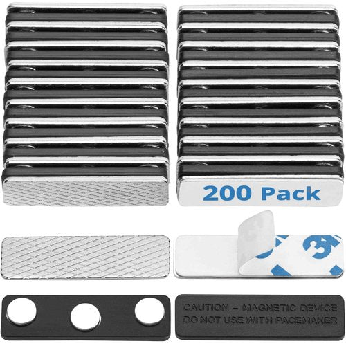 Mata1-USA No-Pin Design Name Tag Magnets (200 Badge Holder Magnets, 1.75 x 0.4 inches), Name Tag Magnet Backs w/ 3 Extra-Strong Neodymium Magnets for ID Badge Holders