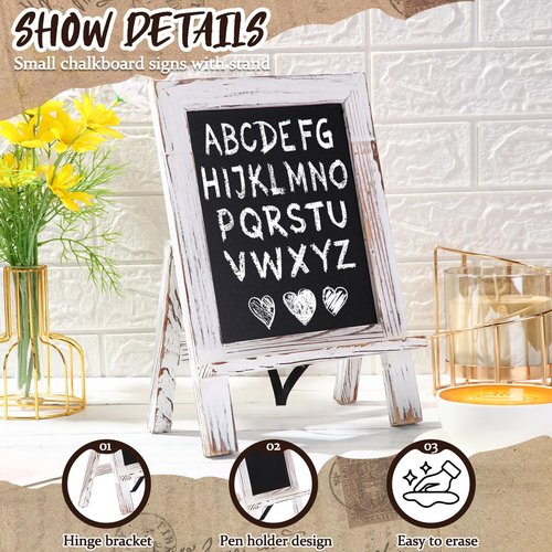 Harloon 3 Pack Office Framed Tabletop Chalkboard Sign 9.5" x 14"Rustic Wood Tabletop Chalkboard with 5 Chalk Marker Countertop Memo Board for Wedding Kitchen Birthday Café Bar Décor (White)