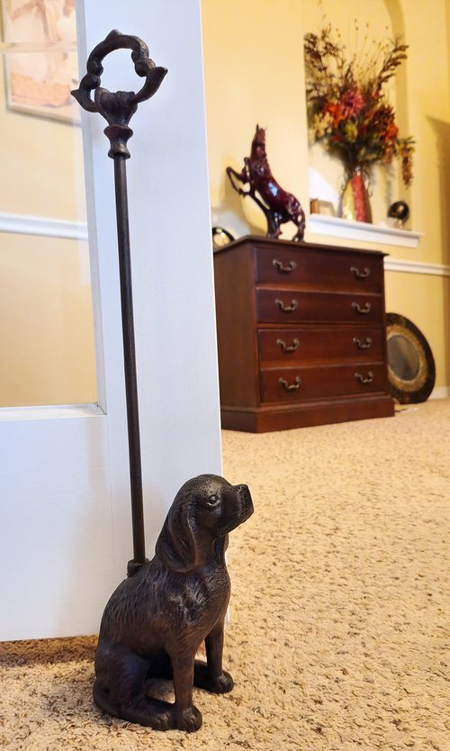 LuLu Decor, Cast Iron Decorative Dog Door Stopper with Rod, 5 lbs